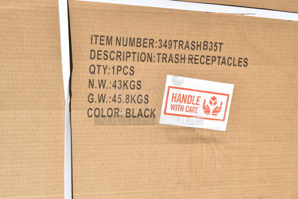 BRAND NEW SCRATCH AND DENT! Lancaster Table & Seating 349TRASHB35T  Waste 35 Gallon Black Receptacle Enclosure with "THANK YOU" Swing Door. May Be Missing Pieces.  - Image 3 of 3