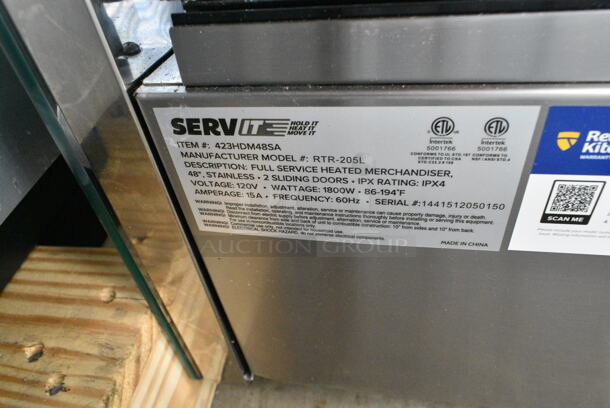 BRAND NEW SCRATCH AND DENT! ServIt 423HDM48SA 48" Self / Full Service 3 Shelf Countertop Heated Display Case with Sliding Doors. 120 Volts, 1 Phase. Tested and Working! - Image 7 of 7