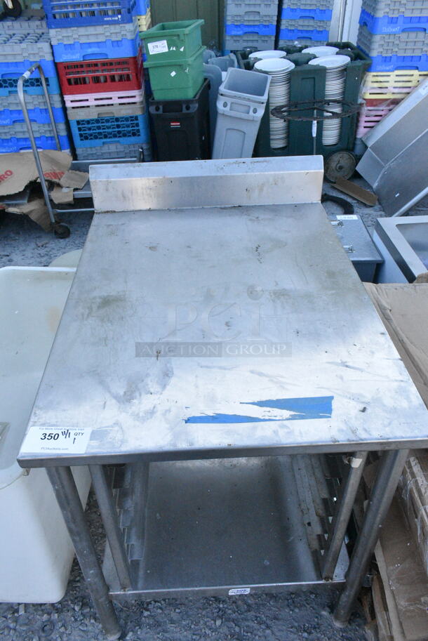 Stainless Steel Table w/ Back Splash, Pan Rack and Under Shelf.  - Image 2 of 4