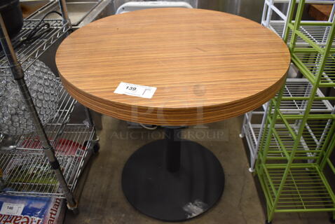 Wooden Round Table on Metal Table Base. 32x32x30.5