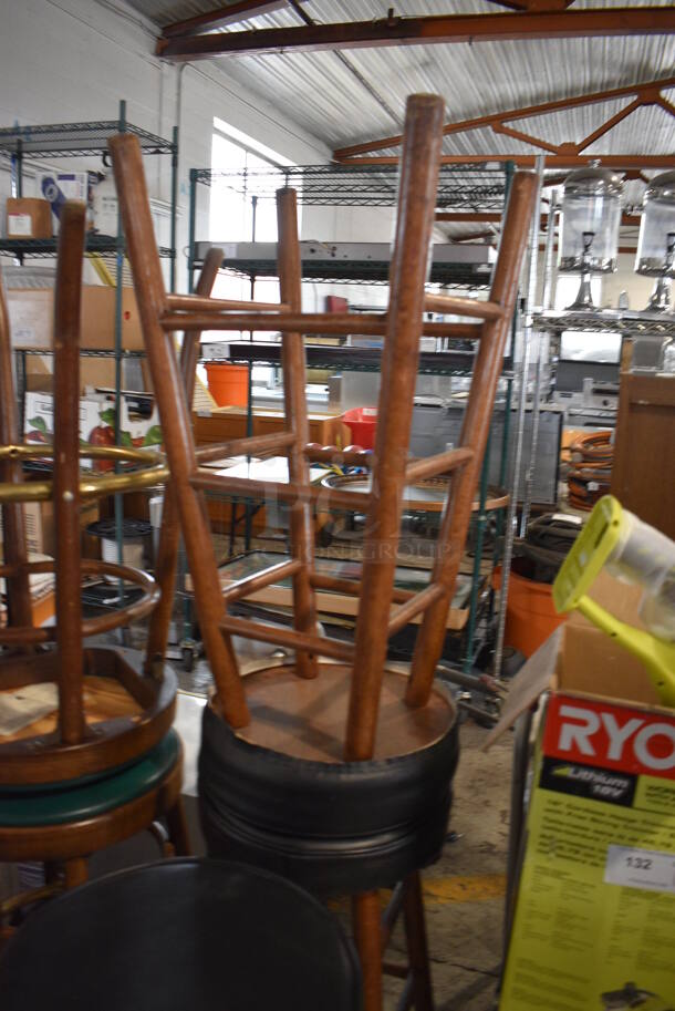 3 Wooden Stools w/ Black Seat. 16x16x32. 3 Times Your Bid! - Image 3 of 3
