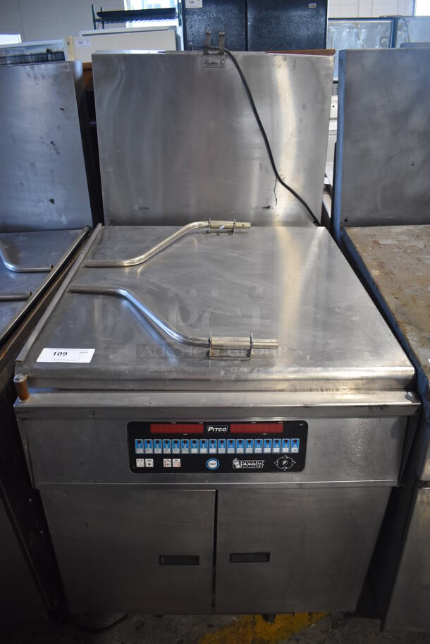 2013 Pitco Frialator DD24RUFM Stainless Steel Commercial Natural Gas Powered Donut Fryer w/ Grease Trap. 72,000 BTU. 29x43x56 - Image 1 of 8