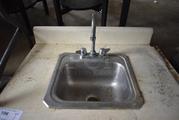 Metal Single Bay Drop In Sink w/ Faucet and Handles in Countertop. 31x25x18. Bay 12x10x6 - Image 3 of 3
