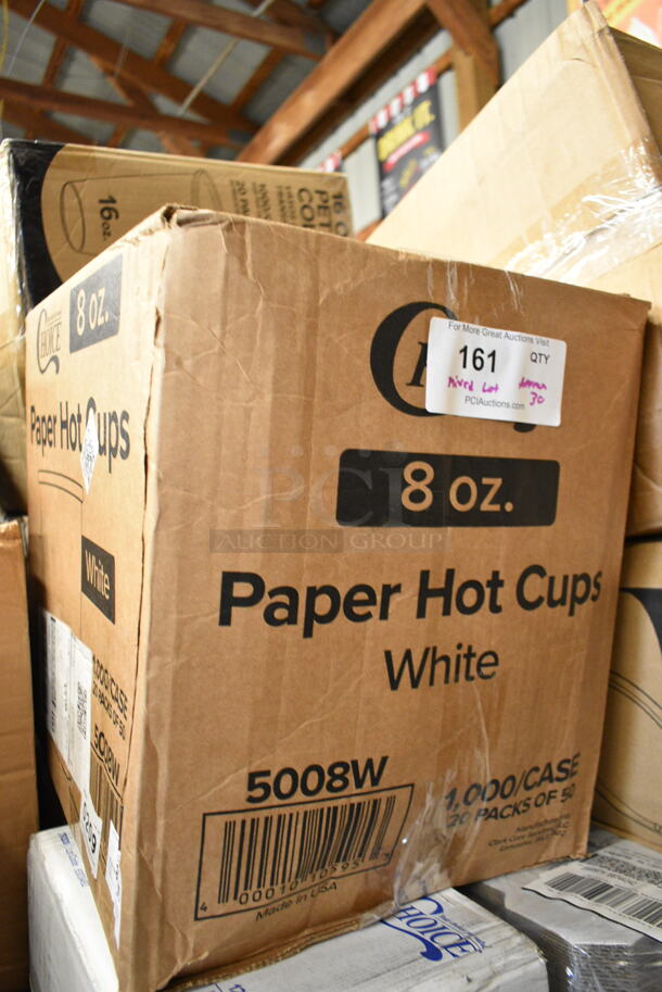 PALLET LOT of 30 BRAND NEW Boxes Including 500CC20HD 20 oz. Plastic Cold Cup - 600/Case, 130HFBK1M Visions Black Heavy Weight Plastic Fork - Case of 1000, 2 Box 612FFL1230 Choice Foil Steam Table Pan Lid - Full Size - 50/Case, 6700305 Moist Towelette, 2 Box 9202 #200 Food Baskets, 500CC16HD 16 oz. Plastic Cold Cup - 1000/Case, Choice 1 oz Portion Cups, 5008W Choice 8 oz. Tall White Poly Paper Hot Cup - 1000/Case, 16 oz PET Cold Cups, 500TW9 Choice 9 oz. Translucent Thin Wall Plastic Cold Cup - 2500/Case, Dart C57PST1 ClearSeal Hinged Lid Plastic Container 6" x 5 13/16" x 3" - 500/Case, 245CB7PLN Choice 7" x 7" x 2" Kraft Customizable Corrugated Plain Pizza Box - 50/Case, 245CPB10 PRINT Choice 10" x 10" x 2" White Corrugated Pizza Box - 50/Case, 128HD16COMBO ChoiceHD 16 oz. Microwavable Translucent Plastic Deli Container and Lid Combo Pack - 240/Case, 50016W Choice 16 oz. White Poly Paper Hot Cup - 1000/Case. 30 Times Your Bid! - Image 7 of 12