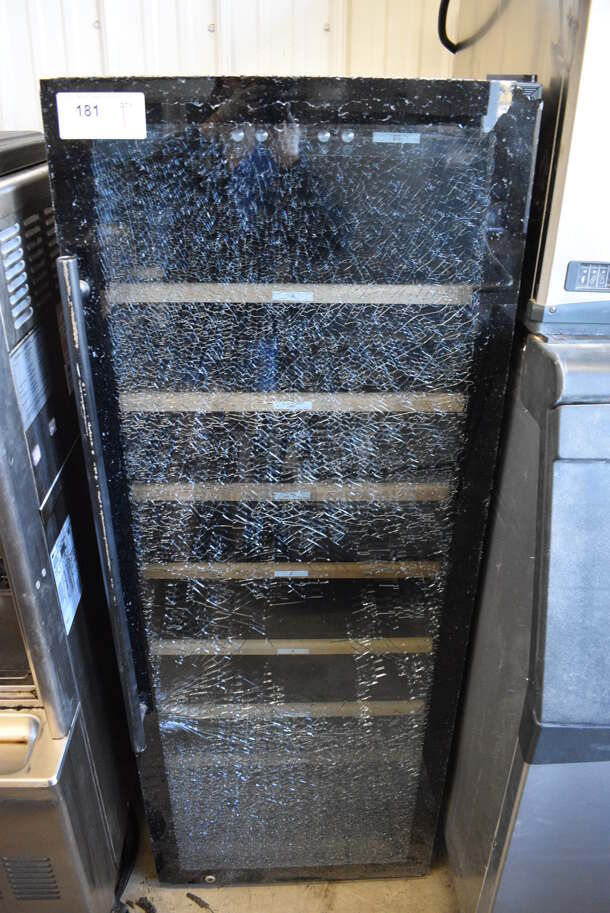 Wine Enthusiast Metal Commercial Single Door Reach In Wine Chiller. Door Is Shattered, See Pictures For Damage. 24x26x62. Tested and Does Not Power On