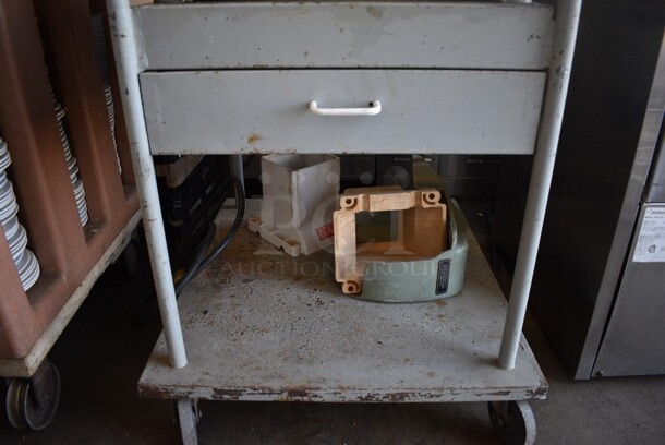 Hollymatic Super Model 54 Metal Commercial Countertop Patty Making & Forming Machine w/ Tray on Metal Commercial Portable Cart. 32x30x56. Tested and Powers On But Parts Do Not Move - Image 6 of 8