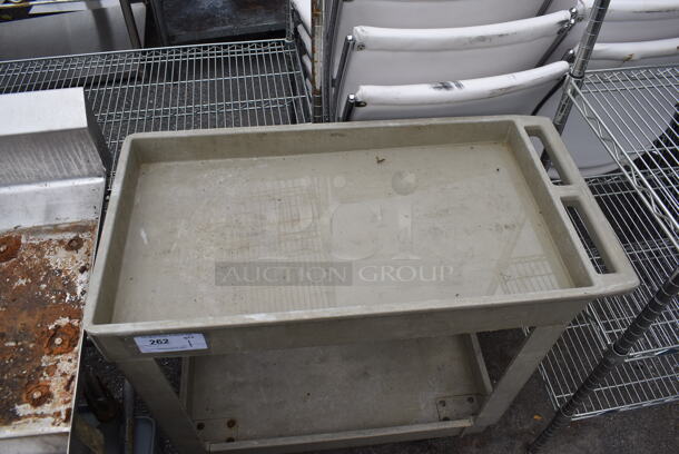 Tan Poly 2 Tier Cart w/ Push Handle on Commercial Casters. 34x17.5x32 - Image 4 of 5