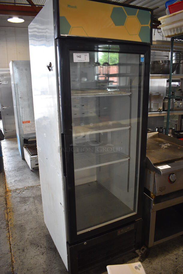 Migali Model C-23RM-HC Metal Commercial Single Door Reach In Cooler Merchandiser w/ Poly Coated Racks on Commercial Casters. 115 Volts, 1 Phase. 26x31x81. Tested and Working!