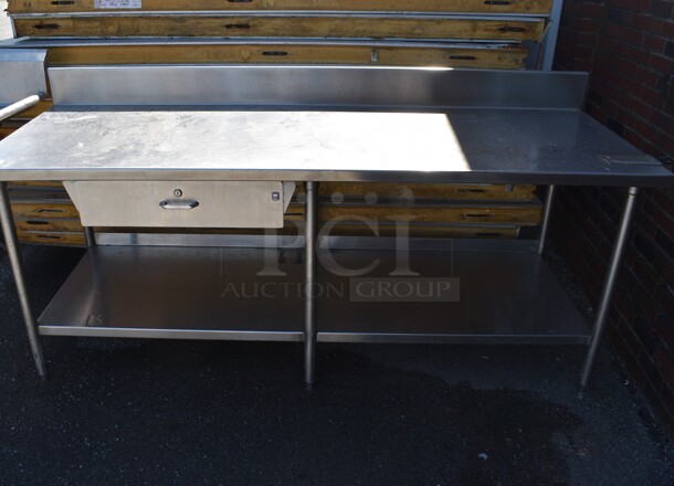 Stainless Steel Commercial Table w/ Back Splash, Drawer and Under Shelf. 86x30x40