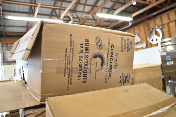 PALLET LOT of 20 BRAND NEW Boxes Including 5 Box Large Noble Gloves, 21485-50 2-1/4"x85' Thermal Paper Rolls, Bakers Mark Dough Box Dolly, 2 Box 500LFLAT32 Choice Clear Plastic Flat Lid with Straw Slot - 32 oz. - 500/Case, 612OB4LB Choice 4 lb. Oblong Foil Take-Out Container - 250/Case, Dart 12BWWCR Concorde 10-12 oz. White Non-Laminated Round Foam Bowl - 1000/Case, 795PTOBK3 Choice 7 3/4" x 5 1/2" x 2 1/2" Black Microwavable Folded Paper #3 Take-Out Container - 200/Case, Tellus 43347. 20 Times Your Bid! - Image 8 of 12