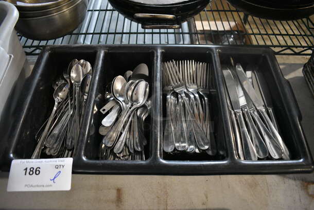 ALL ONE MONEY! Lot of Various Silverware in Black Silverware Caddy!