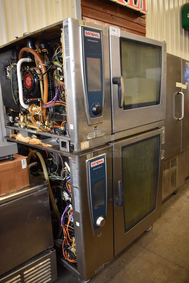 2 2016 Rational Stainless Steel Commercial Combitherm Self Cooking Center Convection Ovens on Commercial Casters. Top Model: SCC WE 62. Bottom Model: SCC WE 102. Picture of Unit Powered on is Included. 480 Volts, 3 Phase. 42x40x73. 2 Times Your Bid! - Image 3 of 9