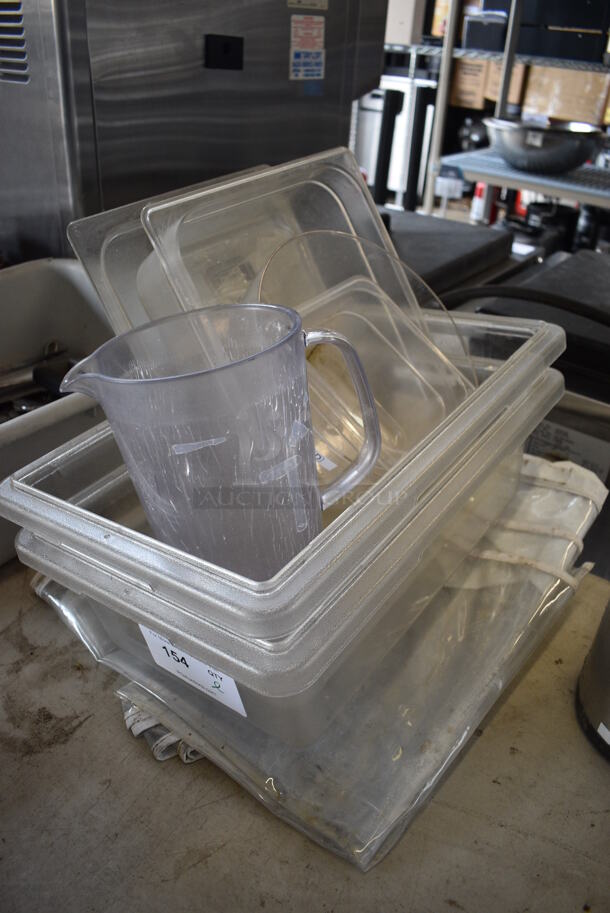 ALL ONE MONEY! Lot of Various Items Including Poly Bins, Poly Pitcher and Clear Pan Rack Cover - Image 2 of 4