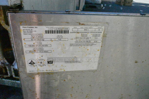 2018 Pitco Frialator 65C Stainless Steel Commercial Floor Style Natural Gas Powered 65 Pound Capacity Deep Fat Fryer w/ 2 Metal Fry Baskets on Commercial Casters. 150,000 BTU.  - Image 8 of 8