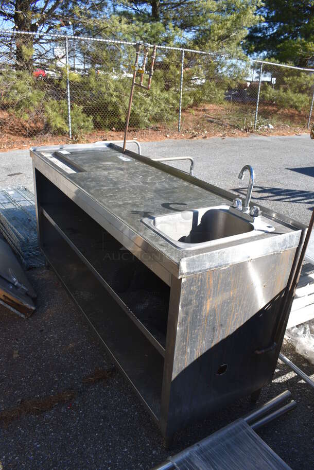 Stainless Steel Commercial Counter w/ Sink Basin, Faucet, Handles and Under Shelves. 72x24x45. Bays 10x14x10