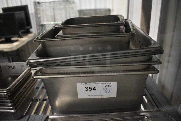 ALL ONE MONEY! Lot of 8 Various Stainless Steel Drop In Bins Including 1/9x4, 1/3x6 and 1/2x6