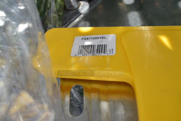 Chrome Finish 4 Tier Shelving Unit w/ Contents Including Fire Extinguisher, Wet Floor Caution Sign, Salad Spinner. BUYER MUST DISMANTLE. PCI CANNOT DISMANTLE FOR SHIPPING. PLEASE CONSIDER FREIGHT CHARGES. We Will Not Ship The Fire Extinguisher.  - Image 5 of 12