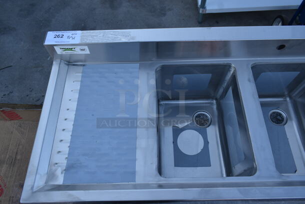 BRAND NEW SCRATCH AND DENT! Regency 600B31014213 Stainless Steel Commercial 3 Bay Back Bar Sink w/ Dual Drain Boards. Bays 10x14. Drain Boards 11x15 - Image 3 of 6