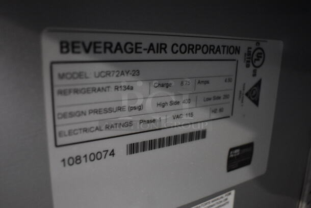 Beverage Air Model UCR72AY-23 Stainless Steel Commercial 3 Door Undercounter Cooler on Commercial Casters. 115 Volts, 1 Phase. 72x30.5x31.5. Tested and Powers On But Does Not Get Cold - Image 5 of 7