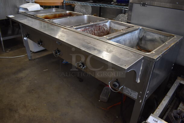 Duke E304 M Stainless Steel Commercial Electric Powered 5 Bay Steam Table w/ Under Shelf. 208 Volts, 1 Phase. 72.5x30x28