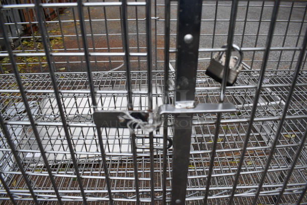 Chrome Finish 4 Tier Wire Shelving Unit w/ Liquor Cage on Commercial Casters. BUYER MUST DISMANTLE. PCI CANNOT DISMANTLE FOR SHIPPING. PLEASE CONSIDER FREIGHT CHARGES. 60x24x72 - Image 5 of 8