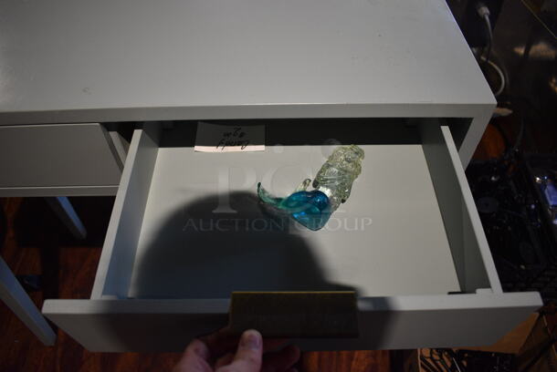 Gray Desk w/ 2 Drawers. 34x14x33. (lounge) - Image 4 of 5