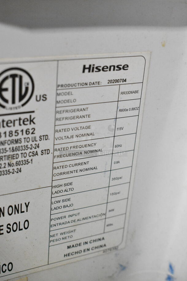Hisense RR33D6ABE Metal Mini Cooler. 115 Volts, 1 Phase. Tested and Does Not Power On - Image 5 of 5