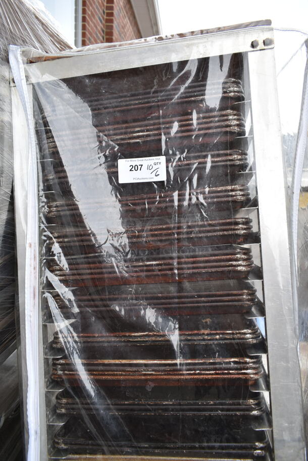 Metal Commercial Pan Transport Rack w/ 66 Metal Baking Pans and Clear Cover on Commercial Casters. Missing 1 Caster. - Image 3 of 5