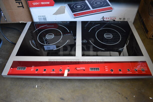 BRAND NEW IN BOX! Avantco Model 177IC18D8 Stainless Steel Commercial Countertop 2 Burner Induction Range. 120 Volts, 1 Phase. 26x15.5x3
