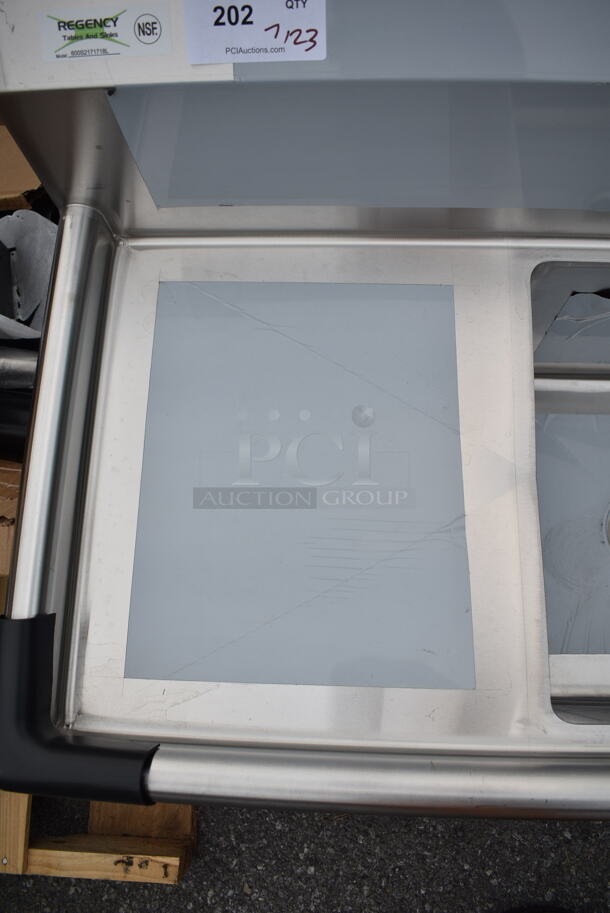 BRAND NEW SCRATCH AND DENT! Regency 600S2171718L Stainless Steel Commercial 2 Bay Sink w/ Left Side Drain Board. Bays 17x17. Drain Board 16.5x18.5. No Legs.  - Image 6 of 7