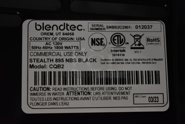 BRAND NEW SCRATCH AND DENT! 2023 Blendtec CQB2 Metal Commercial Countertop Drink Blender w/ Poly Dome Cover. 120 Volts, 1 Phase. Tested and Working! - Image 11 of 11