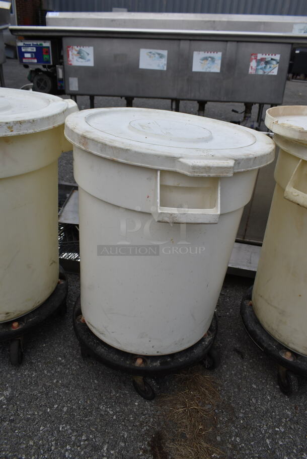 4 White Poly Trash Cans w/ Lids on Dollies. 4 Times Your Bid! - Image 5 of 7
