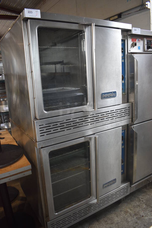 2 Imperial Stainless Steel Commercial Full Size Natural Gas Powered Convection Ovens w/ View Through Door, Metal Oven Rack and Metal Racks on Commercial Casters. 38x41x74. 2 Times Your Bid!
