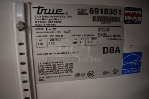 2010 True T-72 Commercial Stainless Steel Three Solid Door Reach In Cooler With Polycoated Shelves. 115V, 1 Phase. Tested and Working! - Image 7 of 7