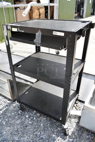 Uline Black Metal 3 Tier AV Cart on Commercial Casters. 
