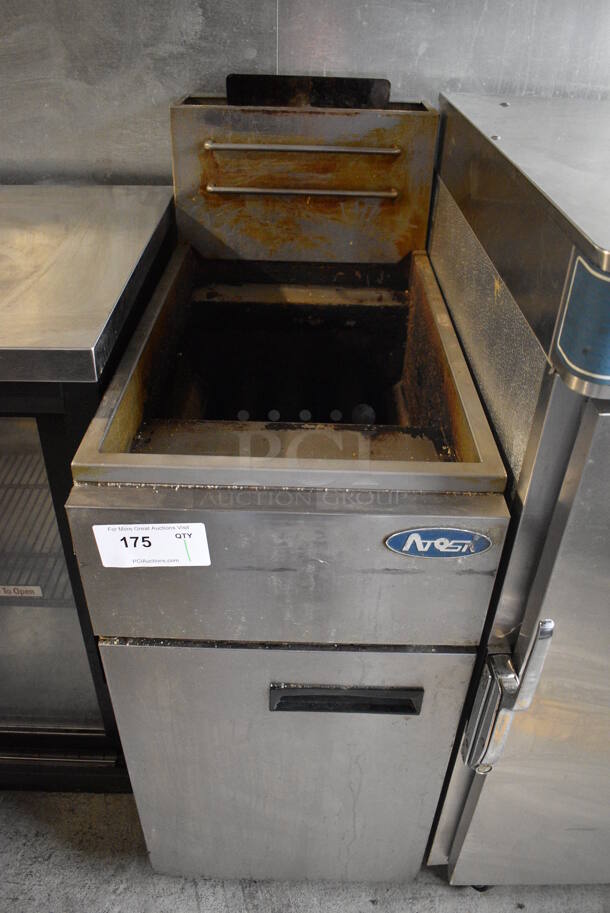 Atosa Stainless Steel Commercial Floor Style Natural Gas Powered Deep Fat Fryer on Commercial Casters. 15.5x30x45