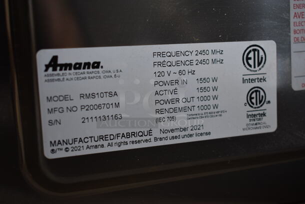 2021 Amana RMS10TSA Stainless Steel Commercial Countertop Microwave Oven. 120 Volts, 1 Phase. - Image 8 of 8