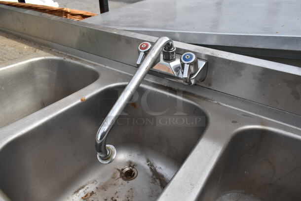 Krowne Stainless Steel Commercial 3 Bay Back Bar Sink w/ Dual Drain Boards, Faucet and Handles. Bays 10x14. Drain Boards 18.5x16. - Image 6 of 7