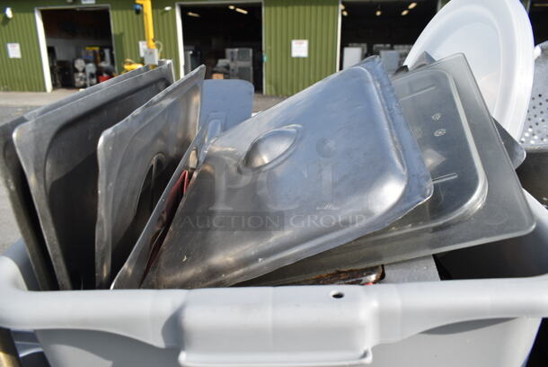 Metal 4 Tier Shelving Unit w/ Contents Including Stainless Steel Drop In Bins and Metal Baking Pans.  - Image 10 of 10