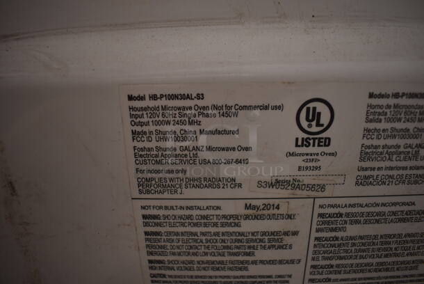 Hamilton Beach HB-P100N30AL-S3  Electric Countertop White Household Microwave Oven. 120V.  - Image 5 of 5