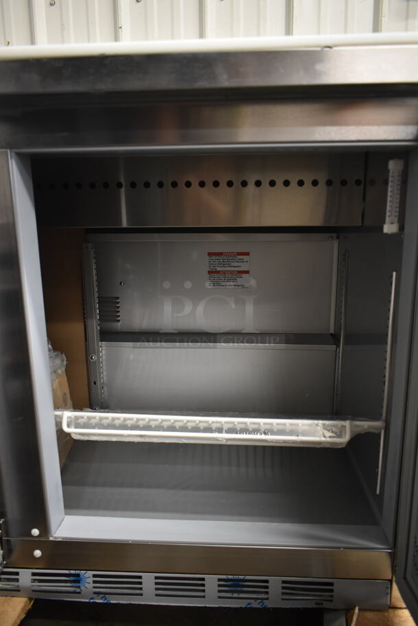 BRAND NEW SCRATCH AND DENT! Beverage Air SPED72HC-10-2 Stainless Steel Commercial Sandwich Salad Prep Table Bain Marie Mega Top w/ Poly Drop In Bins and Commercial Casters. 115 Volts, 1 Phase. Tested and Powers On But Does Not Get Cold - Image 11 of 11