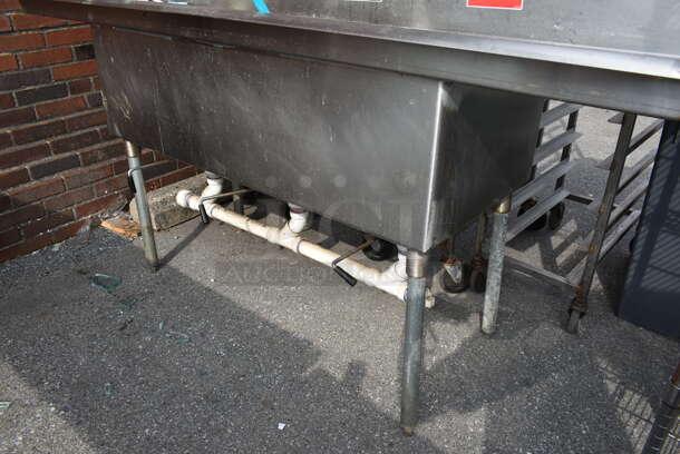 Duke Stainless Steel Commercial 3 Bay Sink w/ Dual Drain Boards, Faucet, Handles and Spray Nozzle Attachment. Bays 16x21. Drain Boards 16x23 - Image 6 of 6