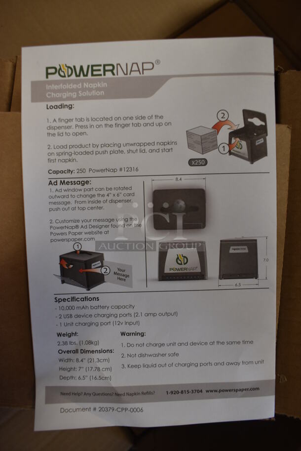 4 BRAND NEW IN BOX! Powers Paper 960-01 Black Poly Countertop PowerNap Charging Station Interfolded Napkin Dispensers. 4 Times Your Bid! - Image 8 of 10