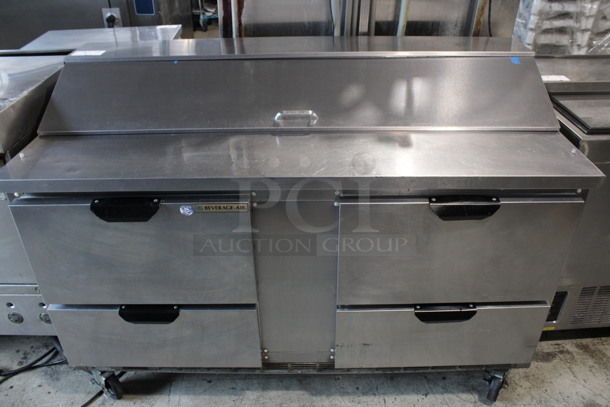 Beverage Air Model SPED60HC-16-4 Stainless Steel Commercial Sandwich Salad Prep Table Bain Marie Mega Top w/ 4 Drawers on Commercial Casters. 115 Volts, 1 Phase. 60x30x41. Tested and Working!