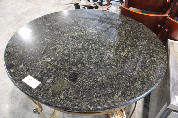 Gold Colored Metal Table w/ Granite Tabletop. 48x48x33 - Image 2 of 5