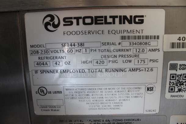 2010 Stoelting Model SF144-38I Stainless Steel Commercial Countertop Air Cooled 2 Flavor Soft Serve Ice Cream Machine w/ Milkshake Mixer. 208-230 Volts, 1 Phase. - Image 6 of 8