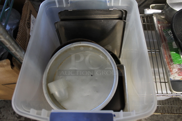 ALL ONE MONEY! Two Tier Lot of Items Including Poly Bins and Round Metal Baking Pans. - Image 2 of 5