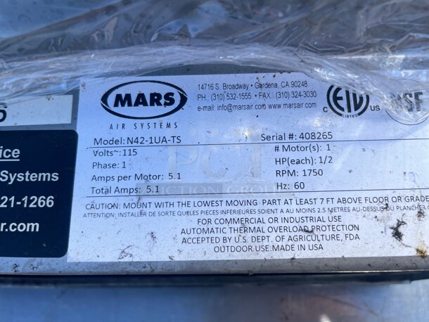 Mars Air Systems N42-1UA-TS, 42 inch Commercial  Air Curtain, 115 Volt UnHeated, Silver, N2 Series NSF 115 Volt Tesed and Working! - Image 3 of 7