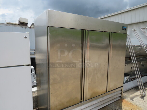 One Working Stainless Steel 3 Door Polar FREEZER With 6 Racks. Model# GE006. 115 Volt. 80X33X77 - Image 2 of 5