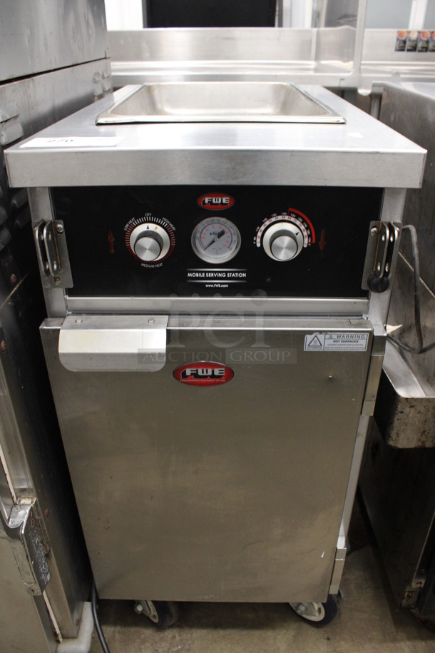 FWE Stainless Steel Commercial Mobile Serving Warming Station on Commercial Casters. 17x30x37. Tested and Working!